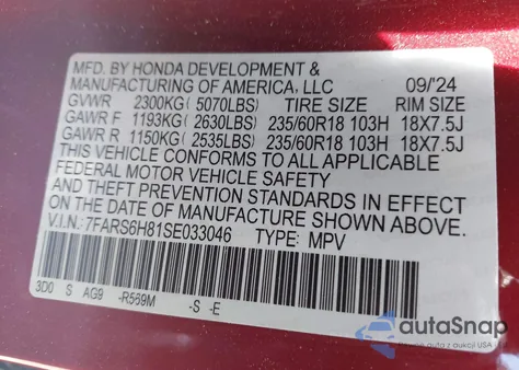 2025 Honda Cr-V Hybrid Sport-L from USA, damaged, VIN 7FARS6H81SE033046